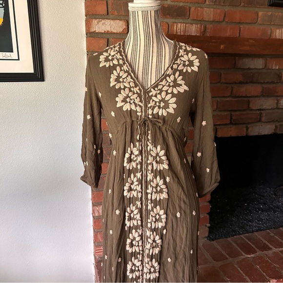 Free People Embroidered Fable Midi Dress in Olive Green Sz XS - Picture 3 of 10